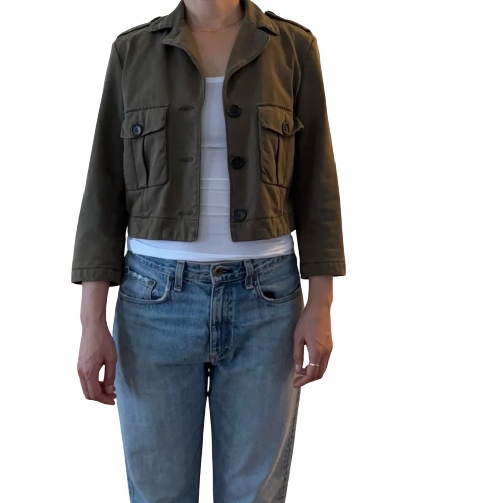 Standard James Perse Womens Olive Green Cropped Military Utility Jacket Size 4